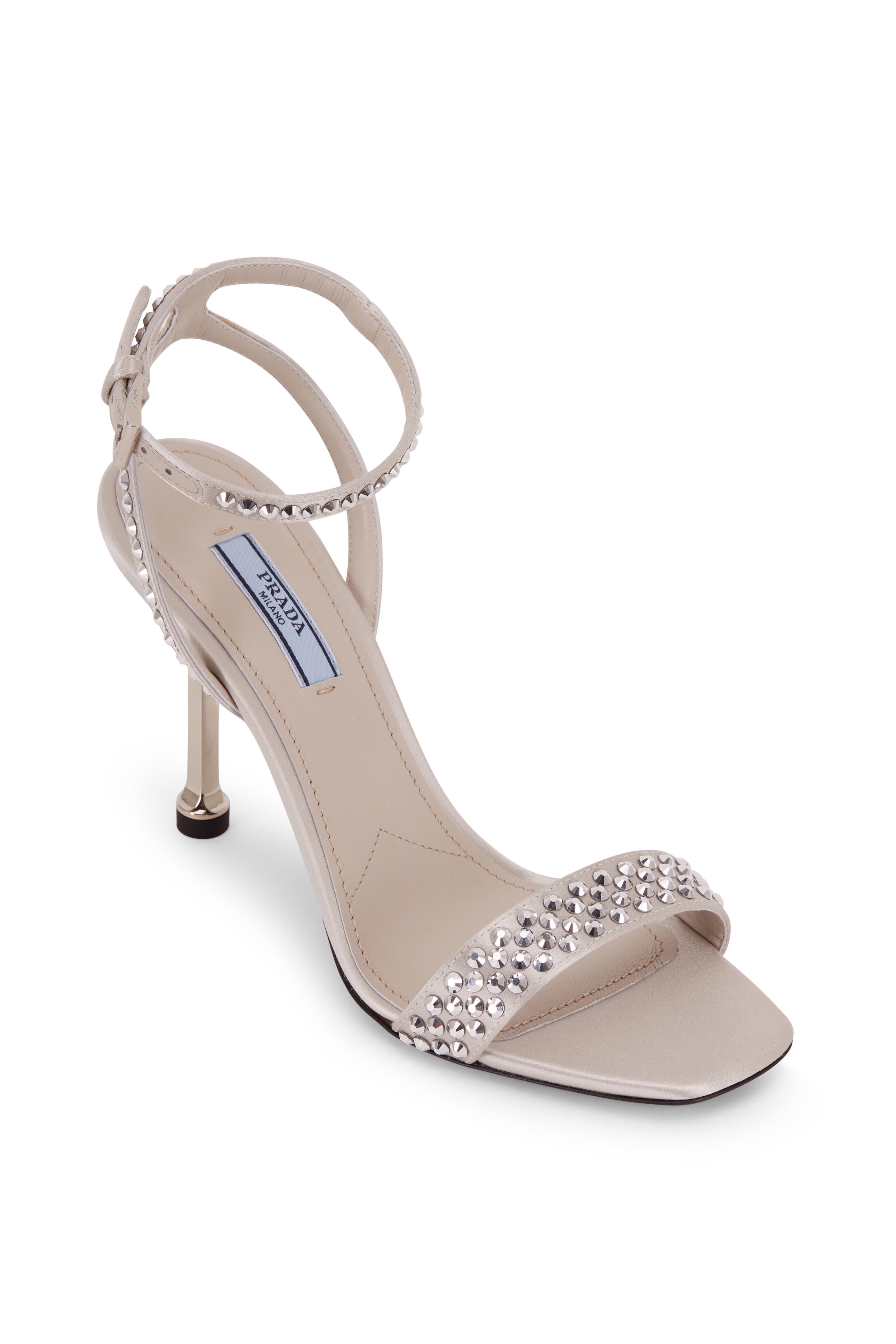 Prada - Silver Satin Crystal Embellished Sandal, 90mm