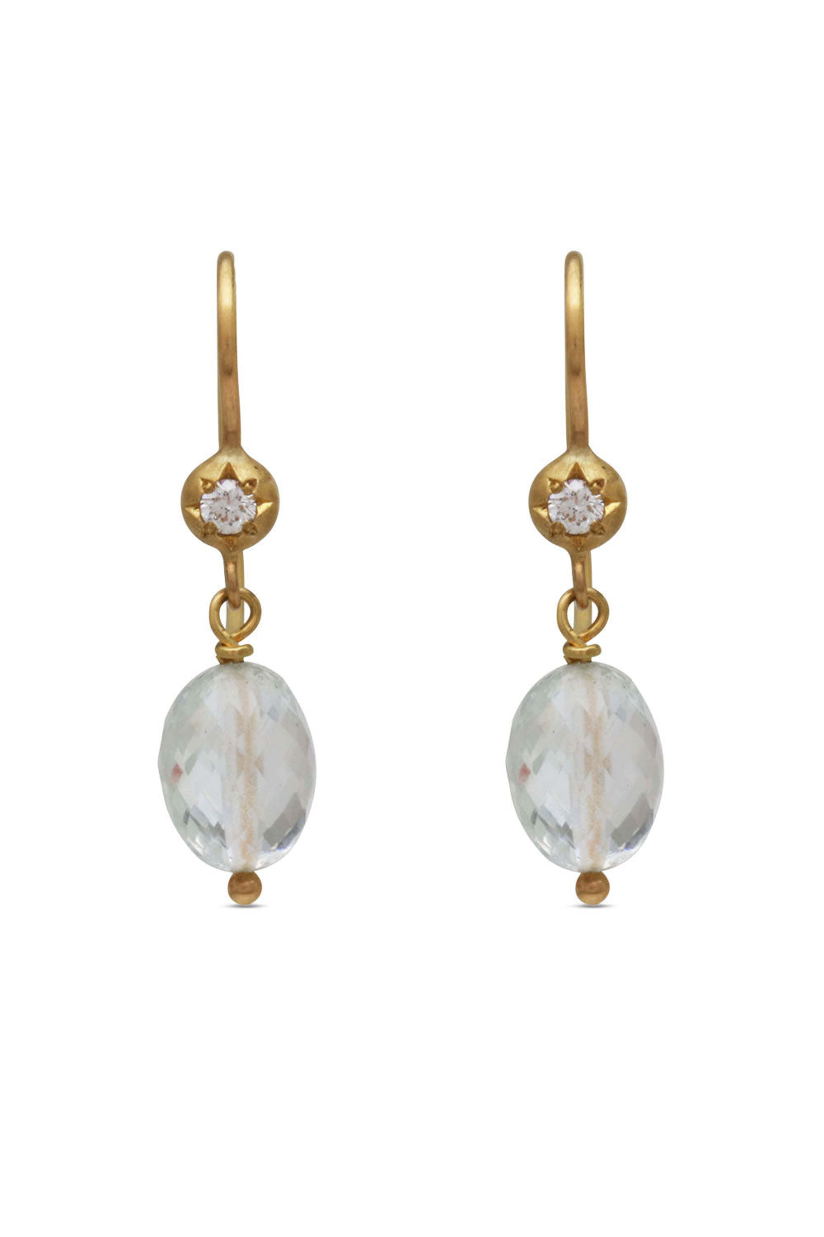Caroline Ellen - Goshenite Bead and Diamond Granule Earrings