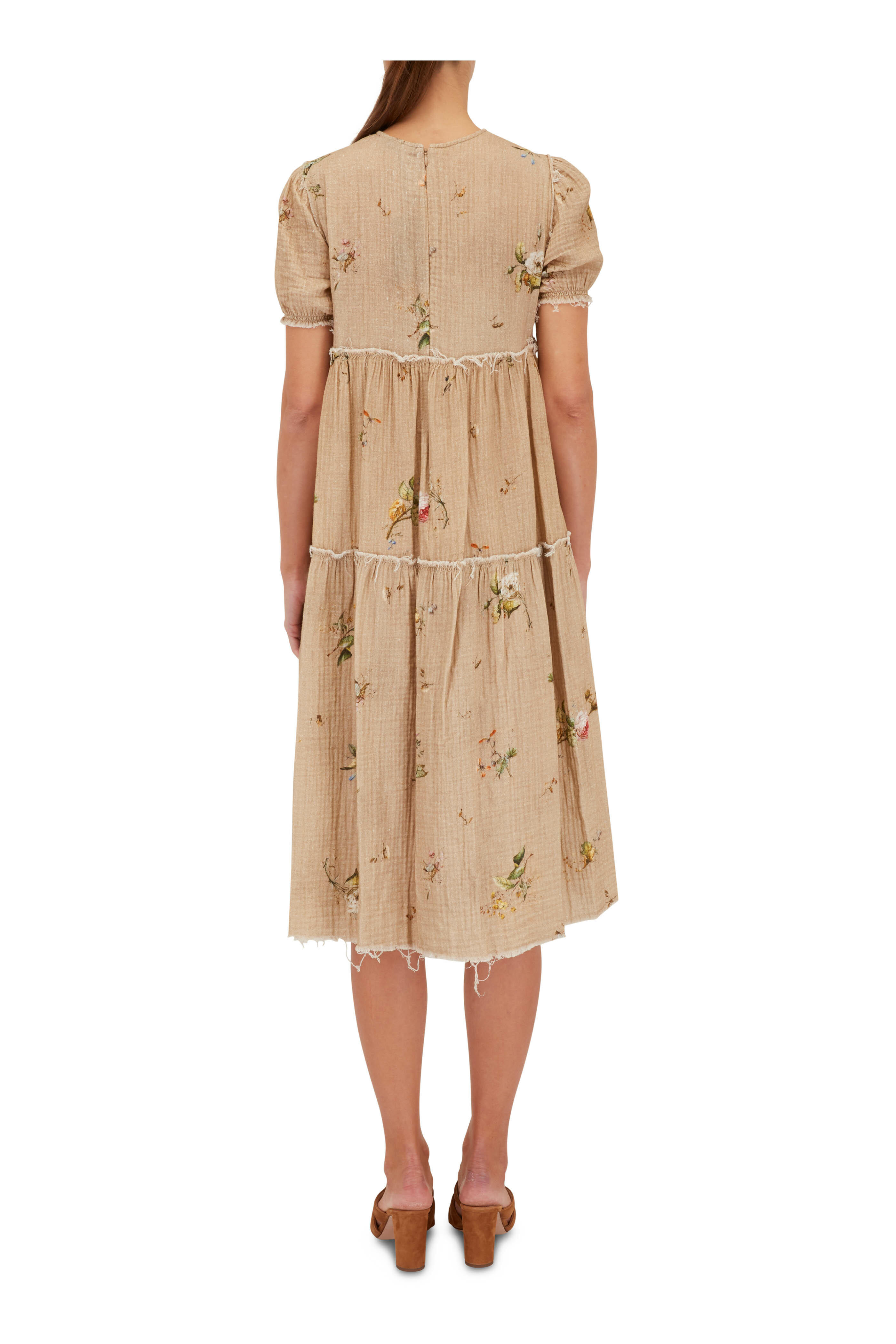 R13 Floral Khaki Shredded Relaxed Midi Dress Mitchell Stores