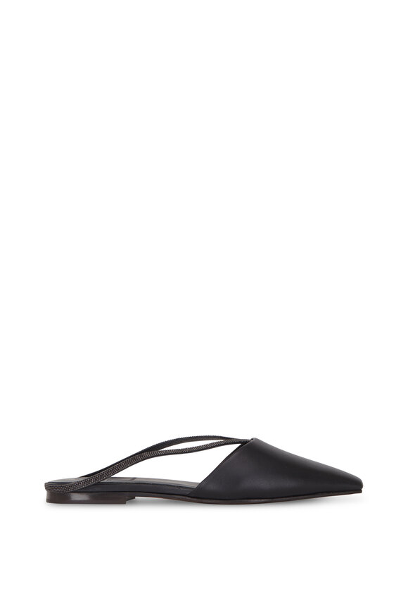 Brunello Cucinelli - Black Leather Monili Strap Flat