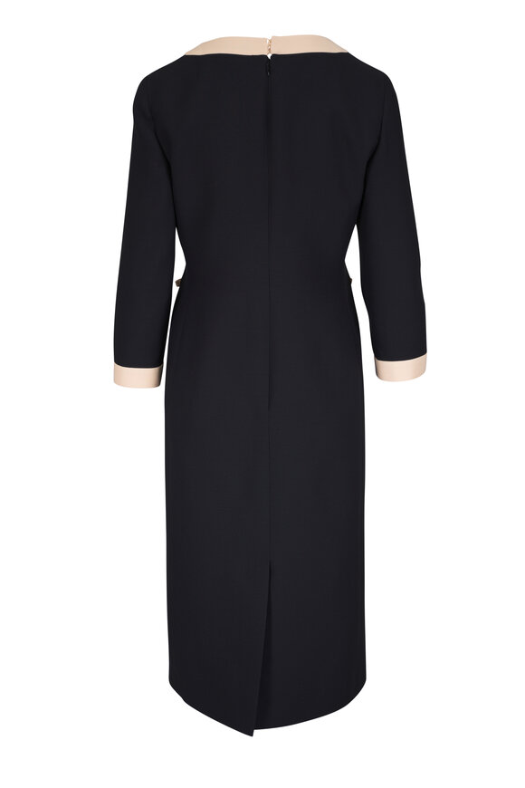 Valentino Crepe Couture Black & Cream Bow Trim Midi Dress - view 4