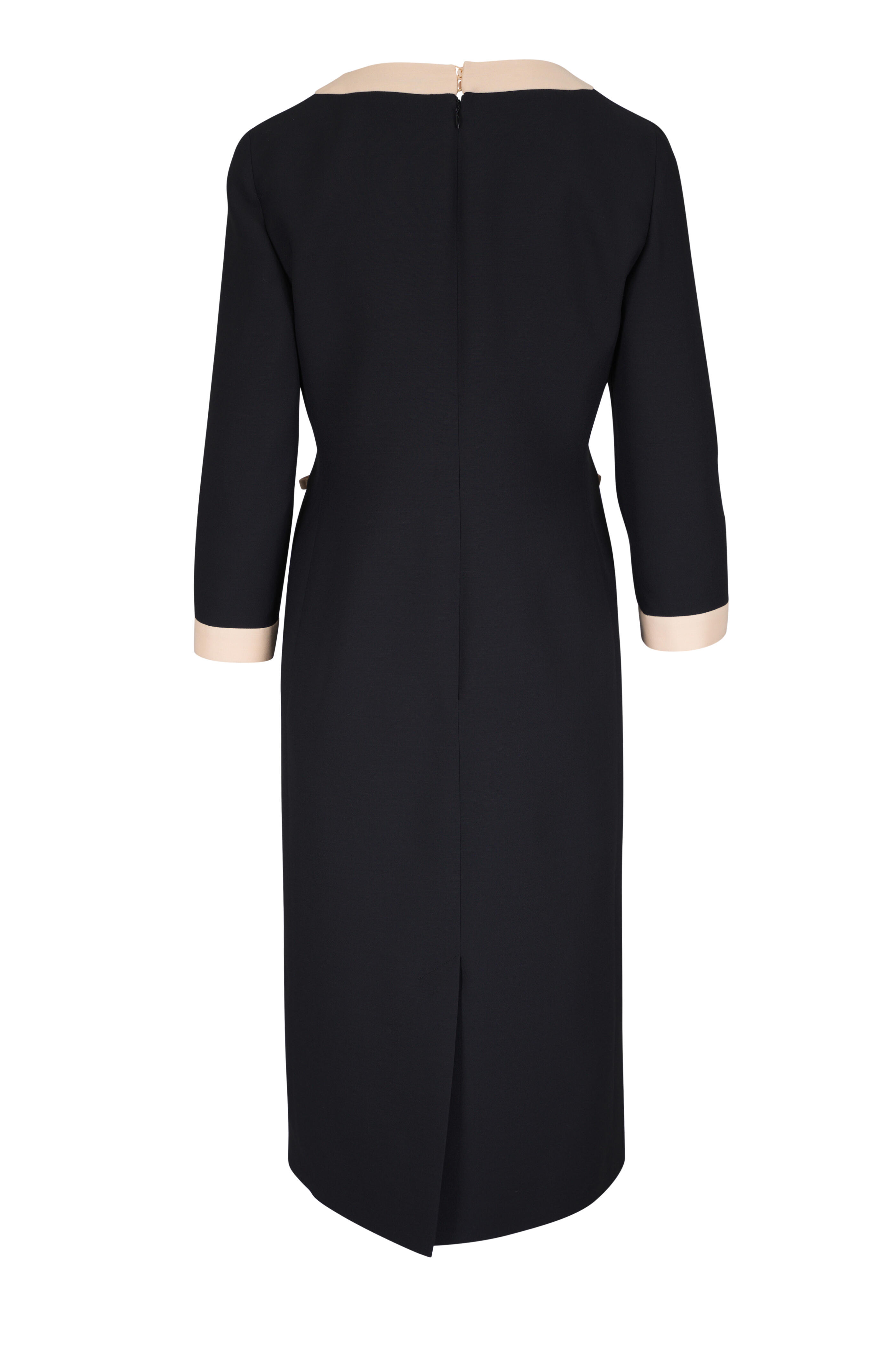 Valentino - Crepe Couture Black & Cream Bow Trim Midi Dress