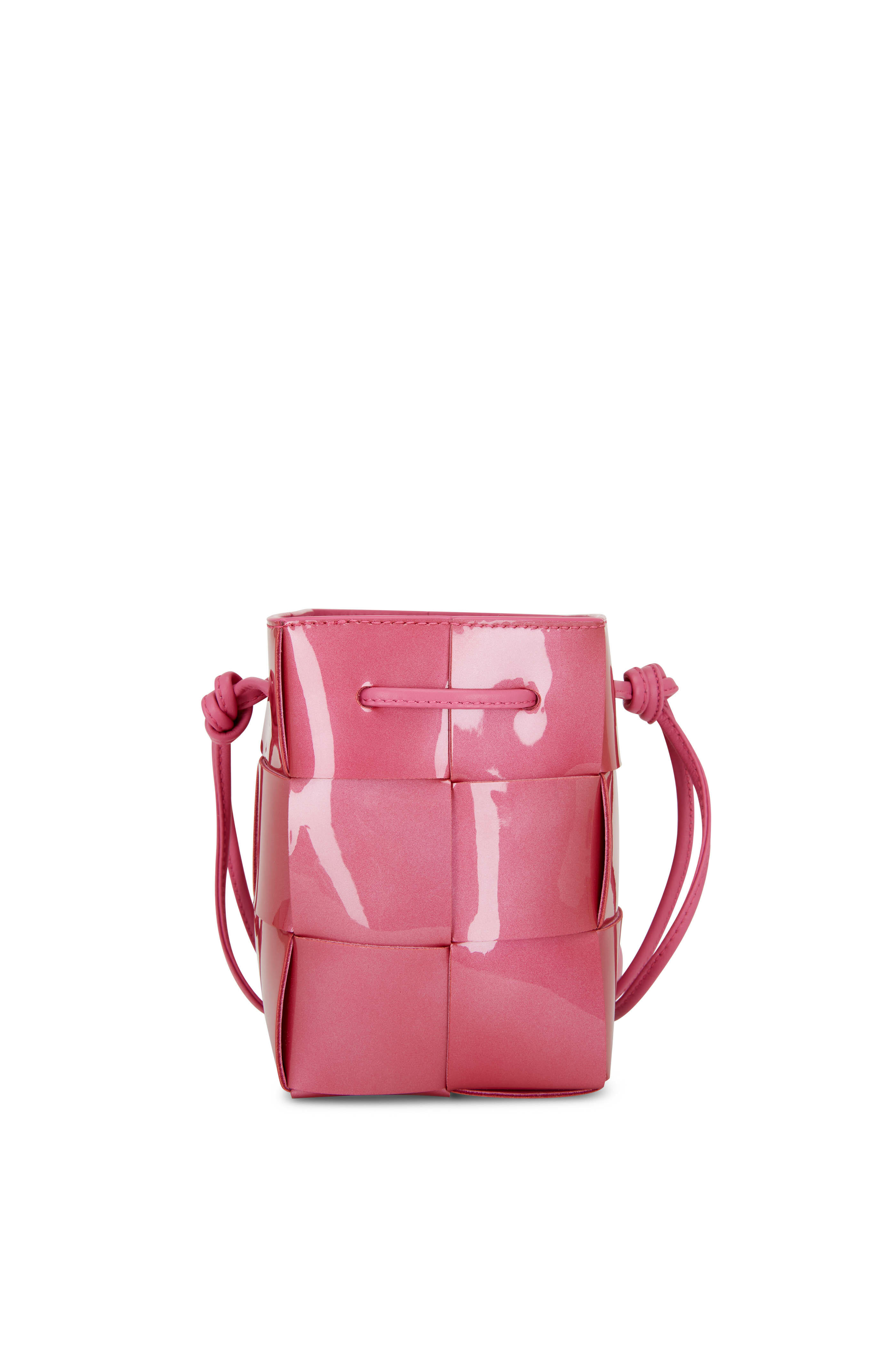 Bottega Veneta - Pink Woven Patent Leather Mini Bucket Bag