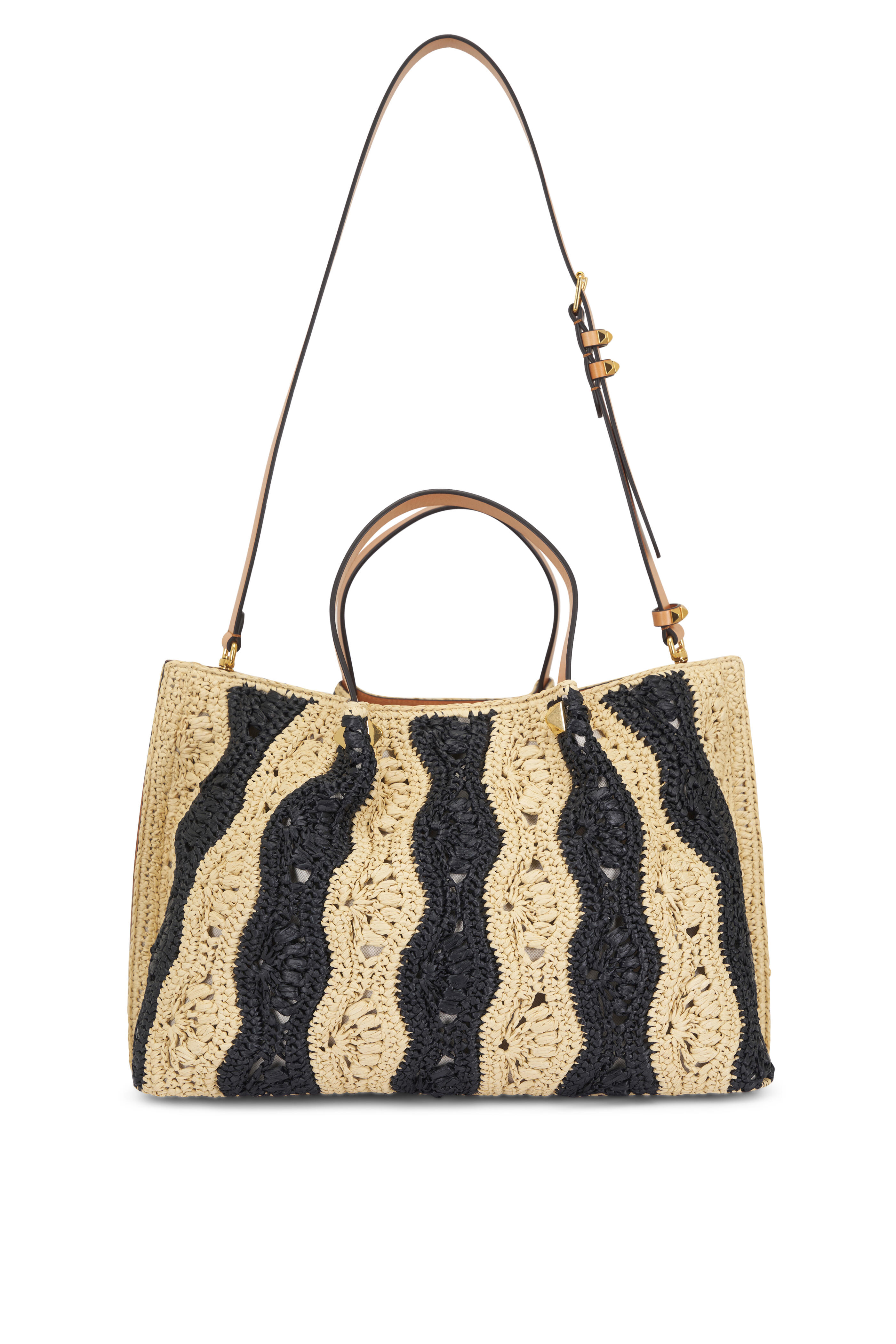 Valentino Garavani - VLogo Signature Black & Natural Raffia Tote