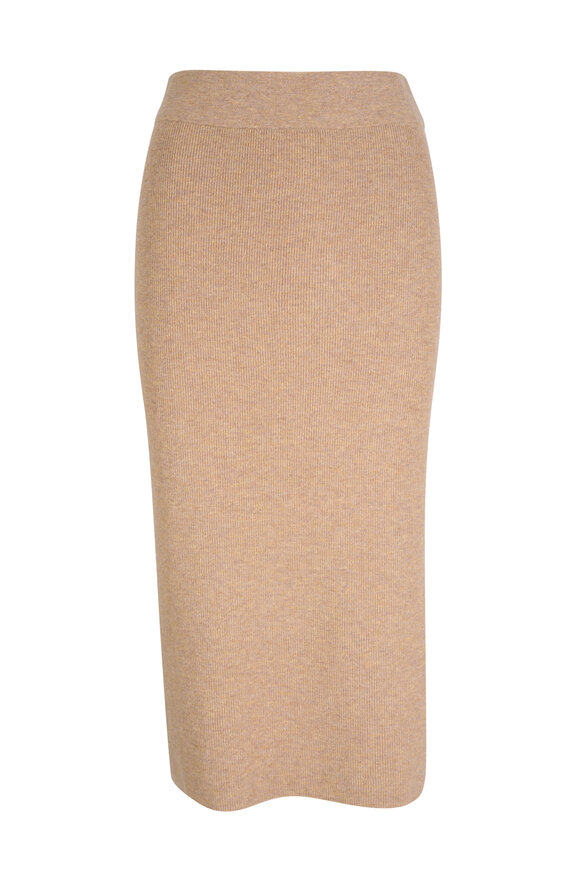 Akris Punto Caramel Wool & Cashmere Ribbed Knit Midi Skirt