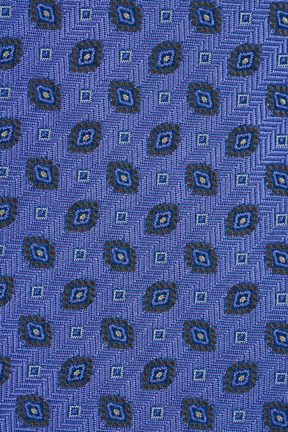 Brioni Light Blue Medallion Jacquard Silk Necktie - view 2