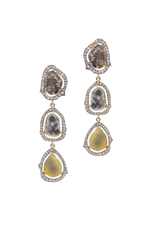 Sylva & Cie - Yellow Gold Rough Diamond Slice Earrings
