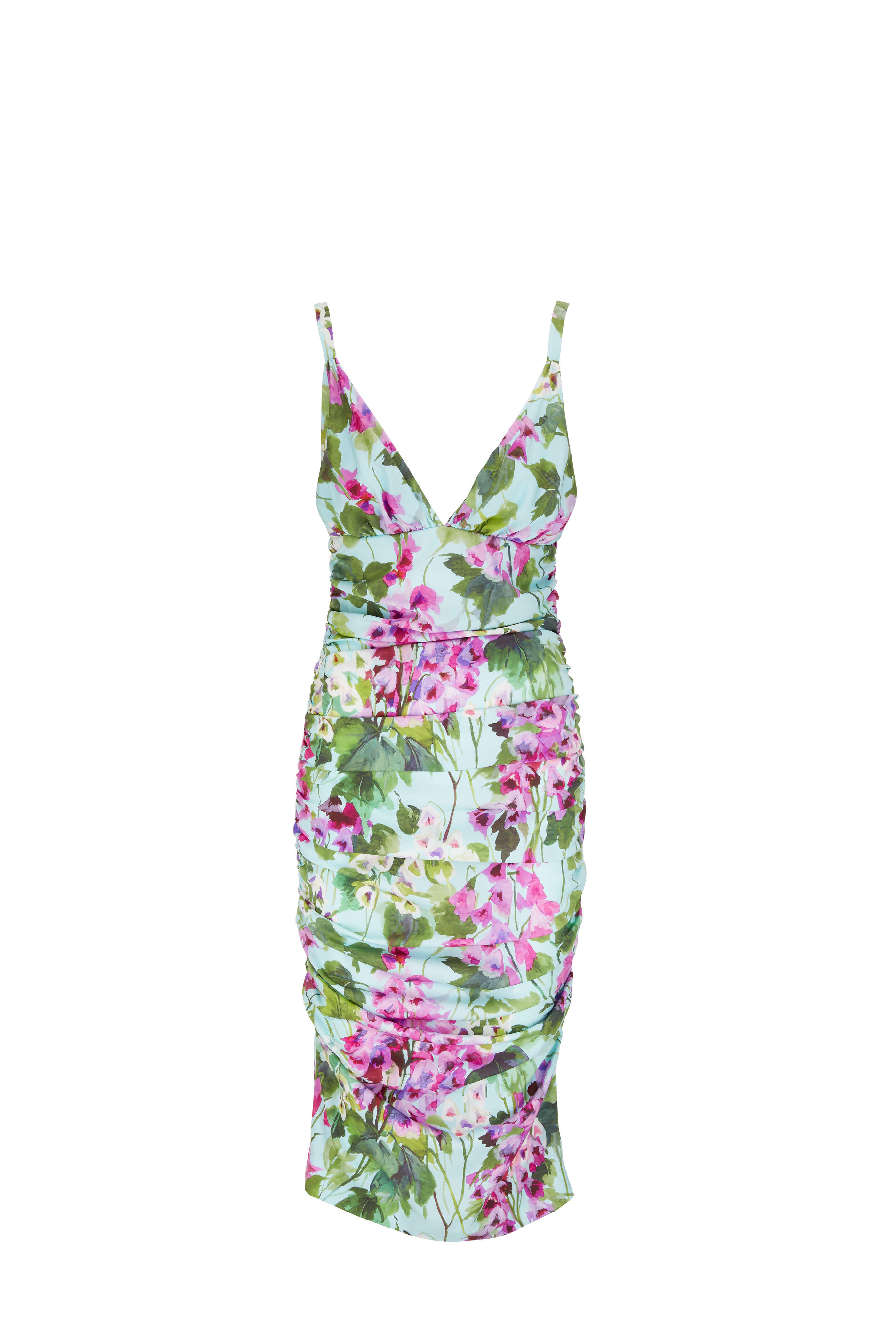 Dolce & Gabbana シャルムーズブルーベルプリント ミディドレス Dolce & Gabbana - Multicolor Blue Bell Print Charmeuse Midi