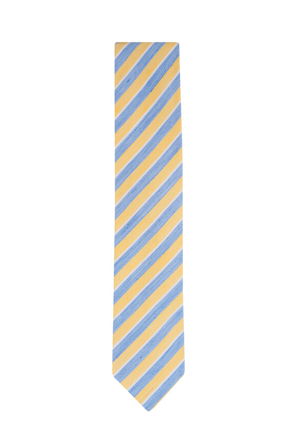 Eton Yellow Stripe Woven Linen & Silk Necktie - view 1