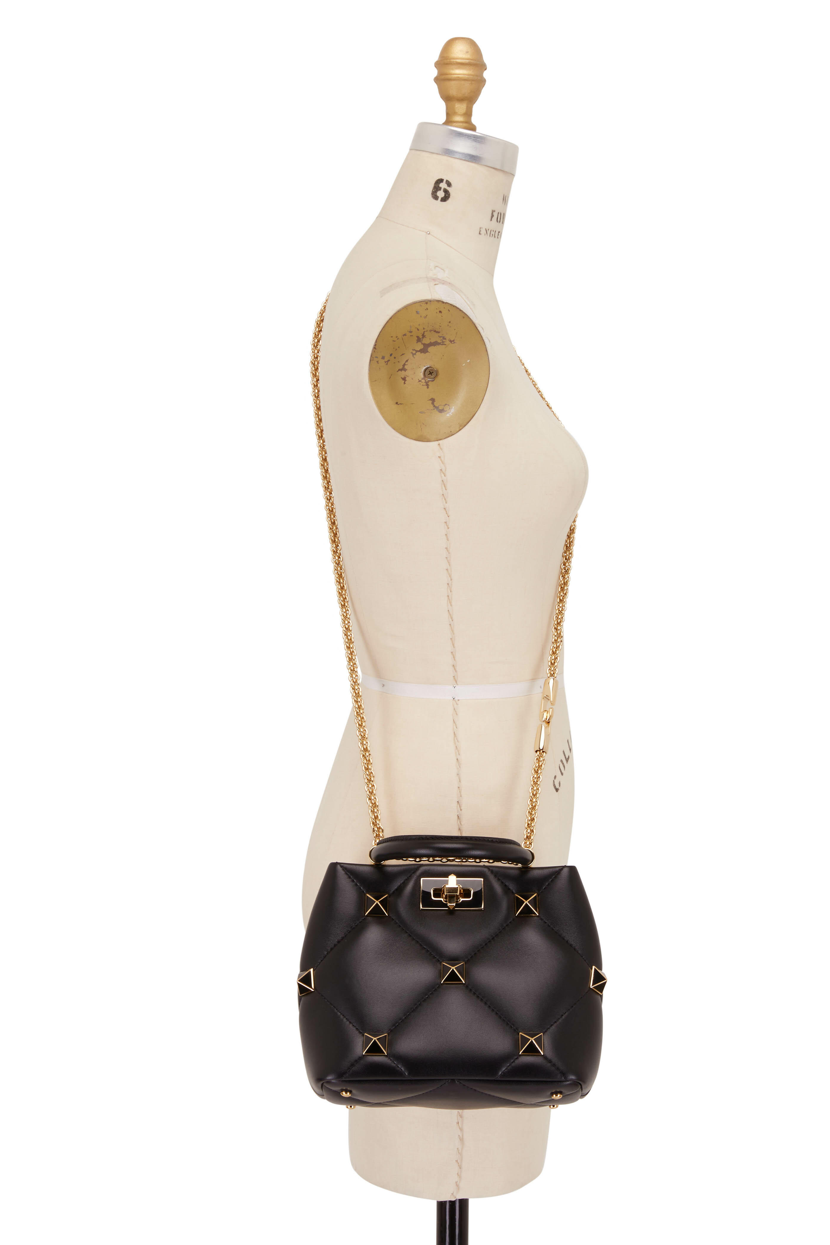 Valentino Garavani - Black Leather & Lacquered Studs Top Handle Bag