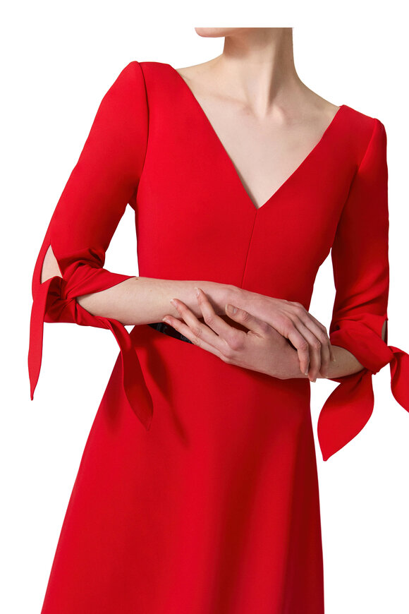 Carolina Herrera - Red Tie Sleeve Midi Dress 