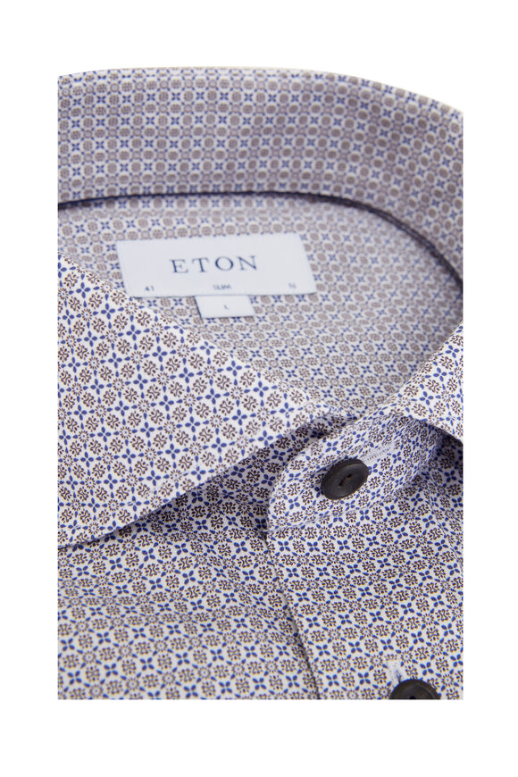 Eton - Navy Geometric Floral Print Dress Shirt