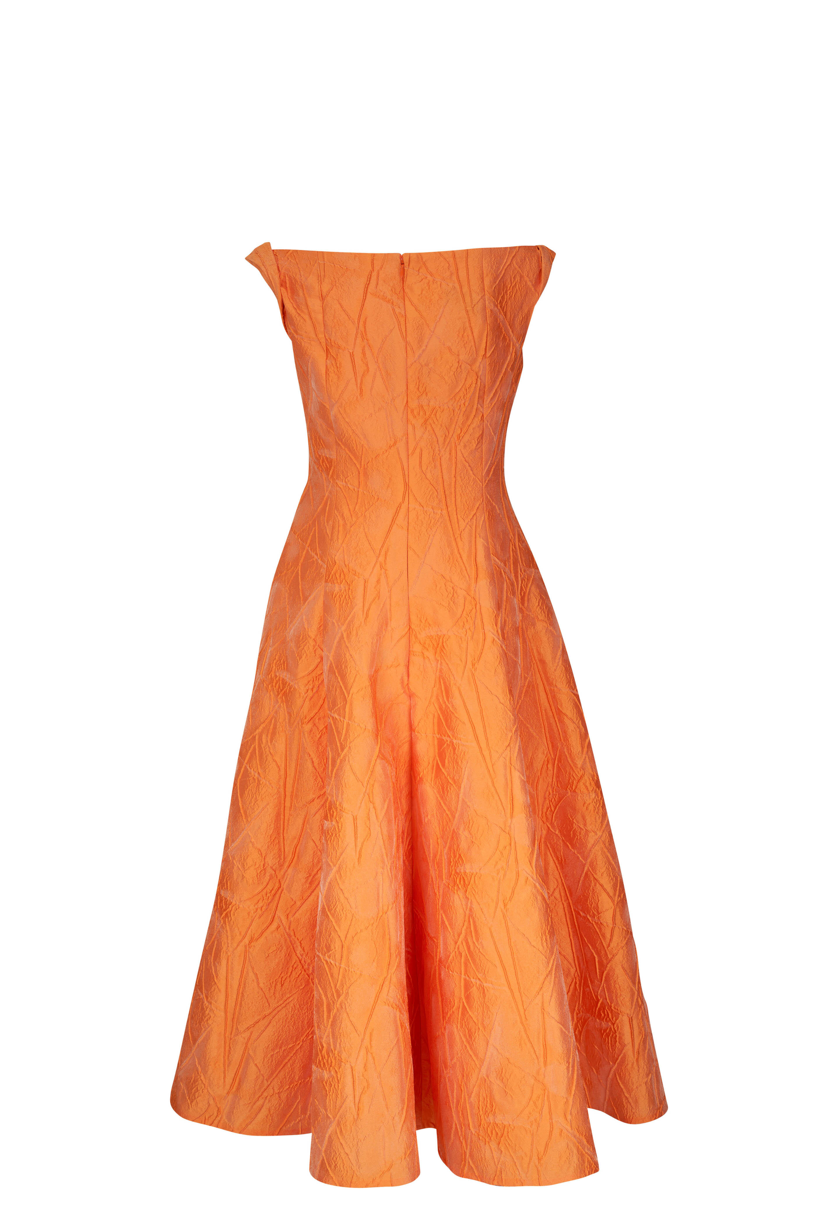open lace back dress Miss Circle Women's Ulissa Orange Square Neck Jacquard Textured High Slit Maxi Dress