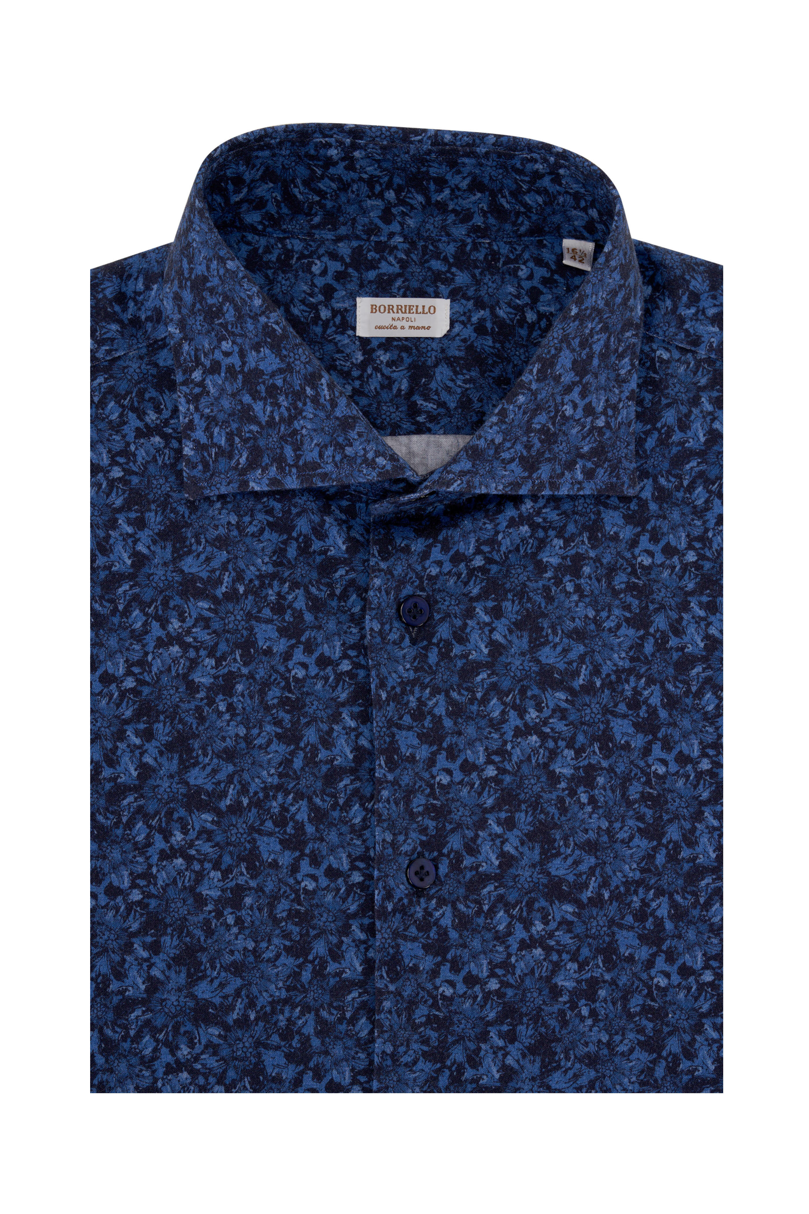 Fray Light and Dark Blue Floral Print Cotton Dress Shirt XXL
