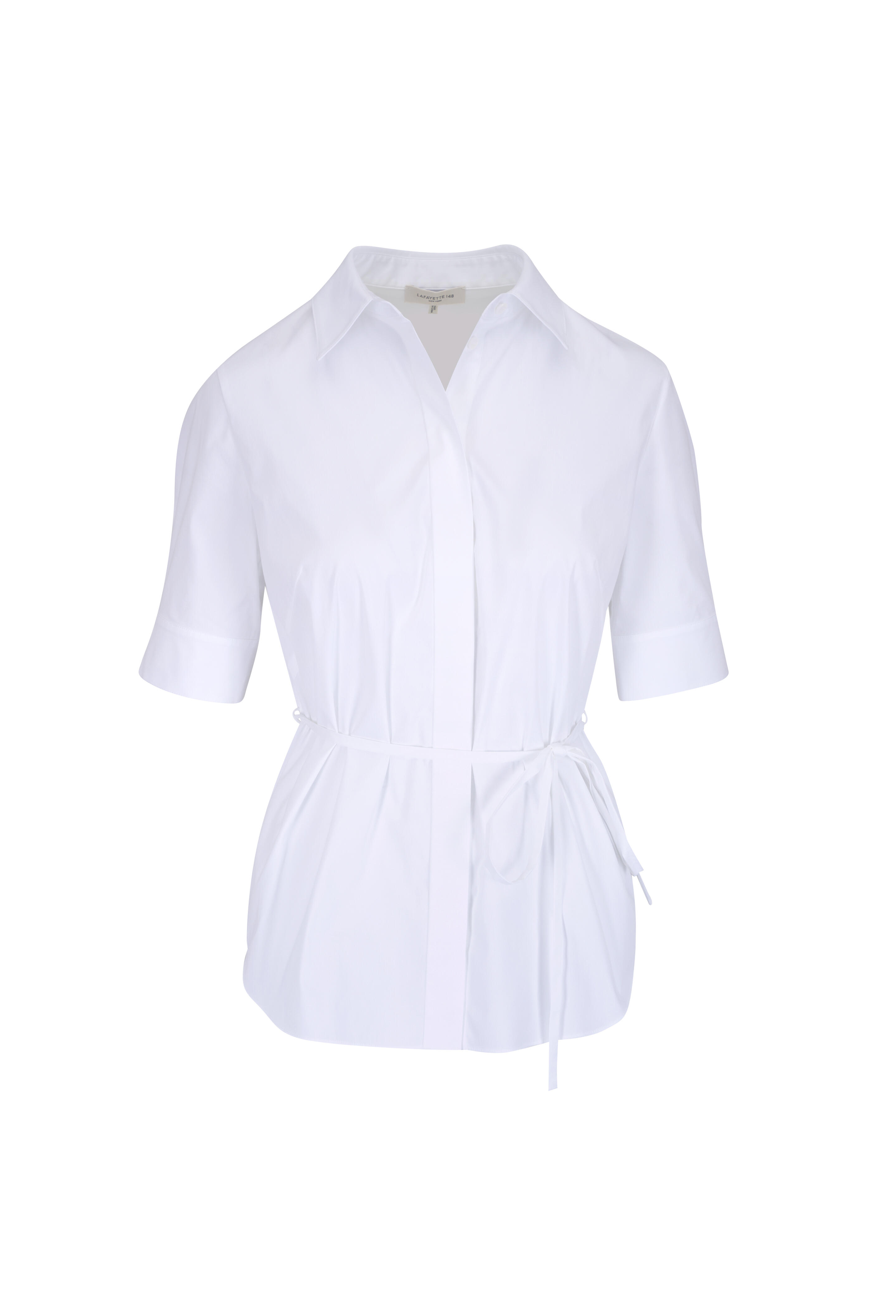 Lafayette 148 New York - White Stretch Cotton Tie Back Shirt