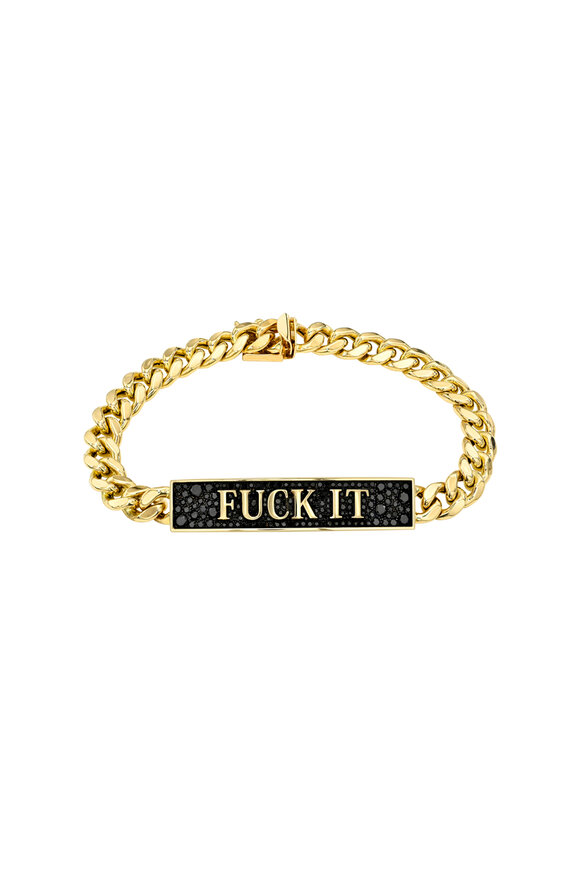Dru 14k Yellow Gold Black Diamond ID Bracelet - view 1