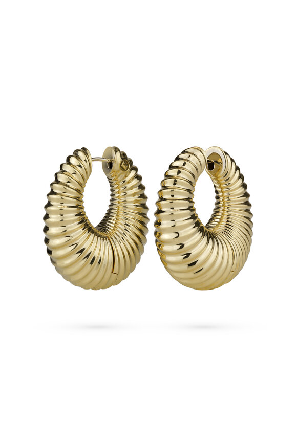 Paul Morelli 18k Yellow Gold Tapered Ribbed Hoop - view 1