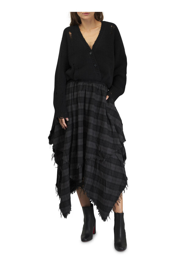 R13 - Black & Gray Plaid Handkerchief Midi Skirt