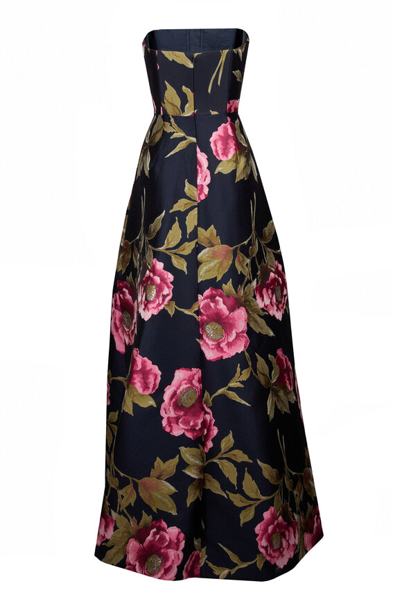 Carolina Herrera Jacquard Midnight Peony Strapless Gown - view 2
