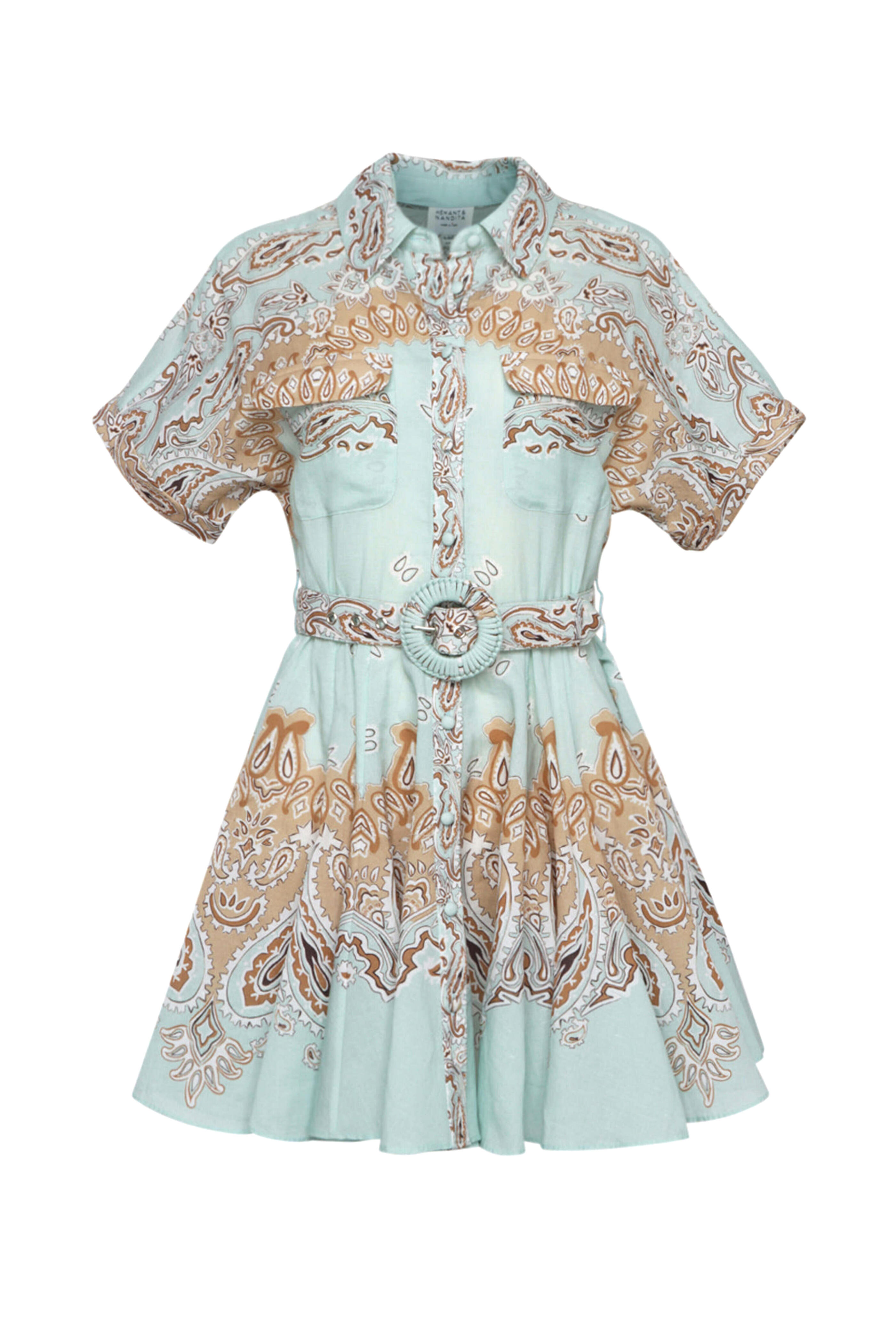 Hemant & Nandita - Blue and Brown Belted Navi Mini Dress