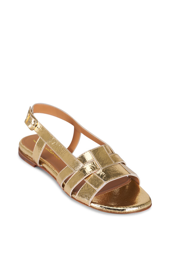 Santoni Venere Metallic Gold Leather Flat Sandal