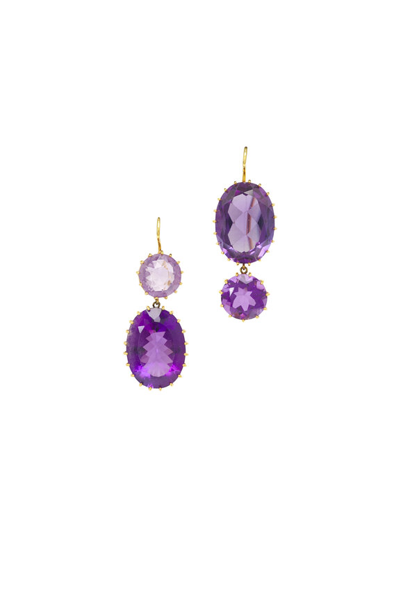 Renee Lewis 18k Yellow Gold Antique Amethyst Drop Earring