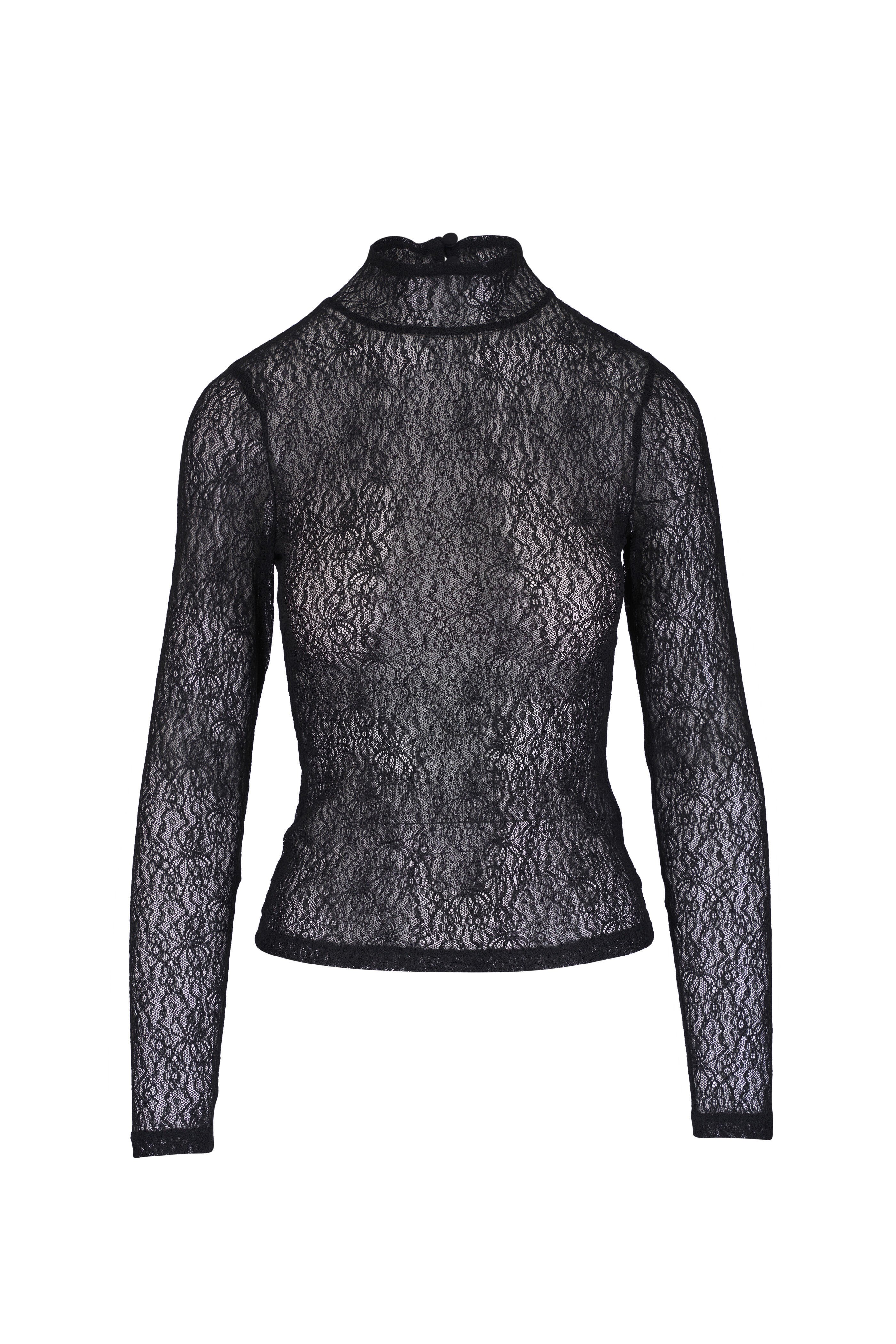 Veronica Beard - Nate Black Sheer Lace Mock Neck Top