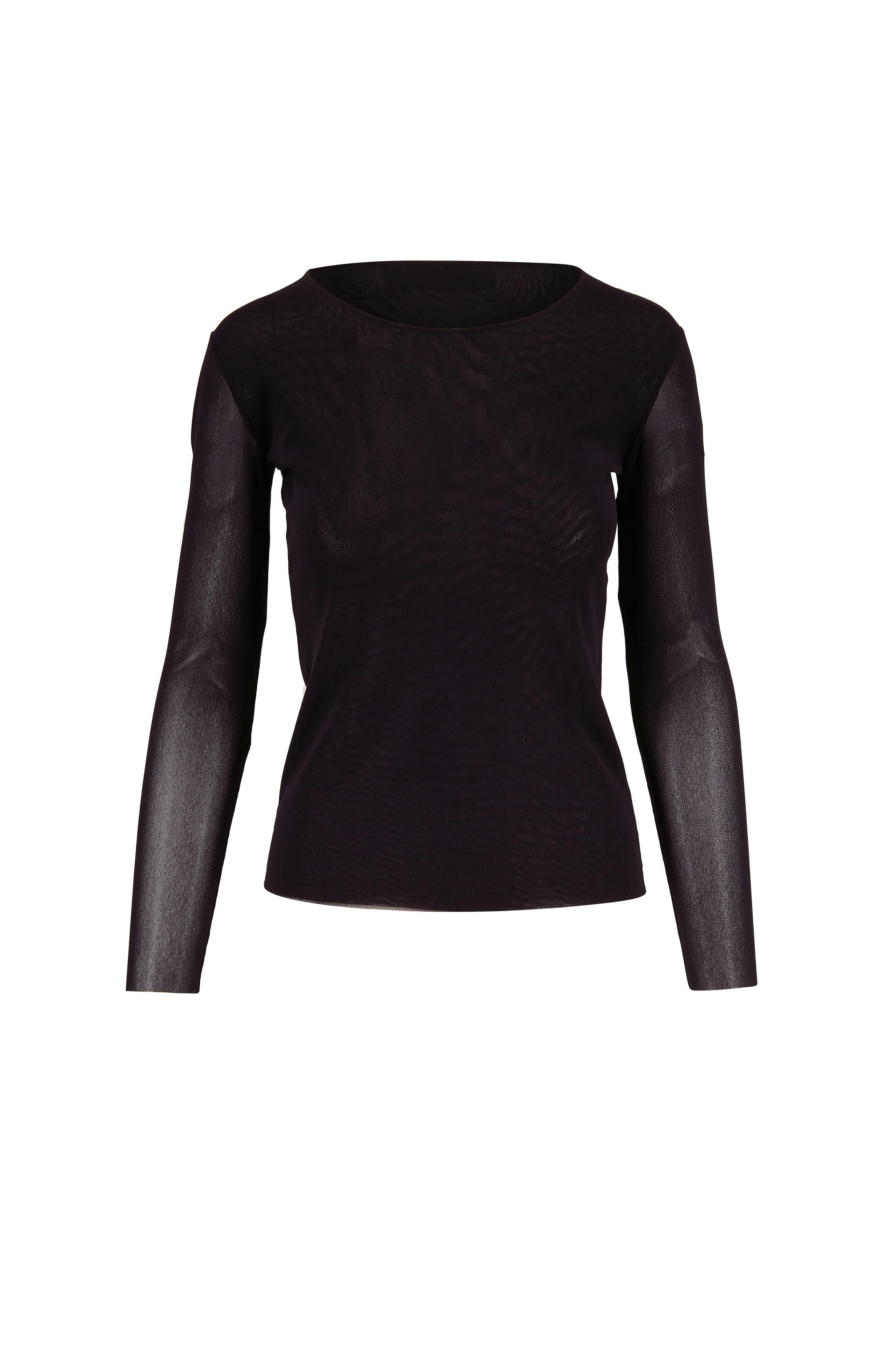 D.Exterior - Black Stretch Tulle Sheer Sleeve Blouse