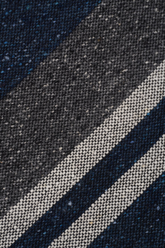 Eton - Navy, Gray & White Silk & Cotton Striped Necktie