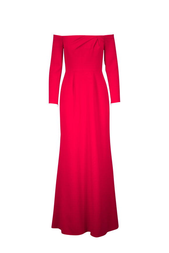 Carolina Herrera Red Draped Off-The-Shoulder Trumpet Gown