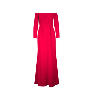 Carolina Herrera - Red Draped Off-The-Shoulder Trumpet Gown