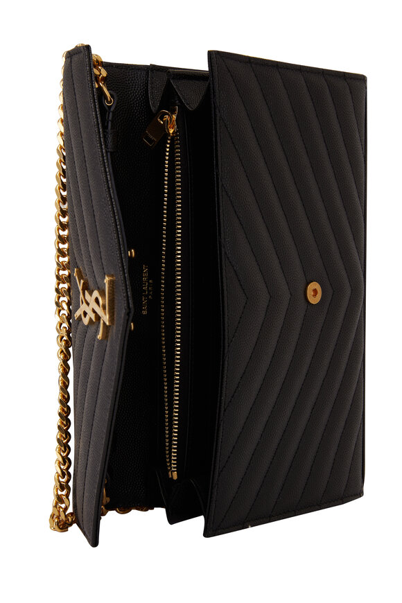 Saint Laurent Monogram Black Grained Leather Chain Wallet - view 5