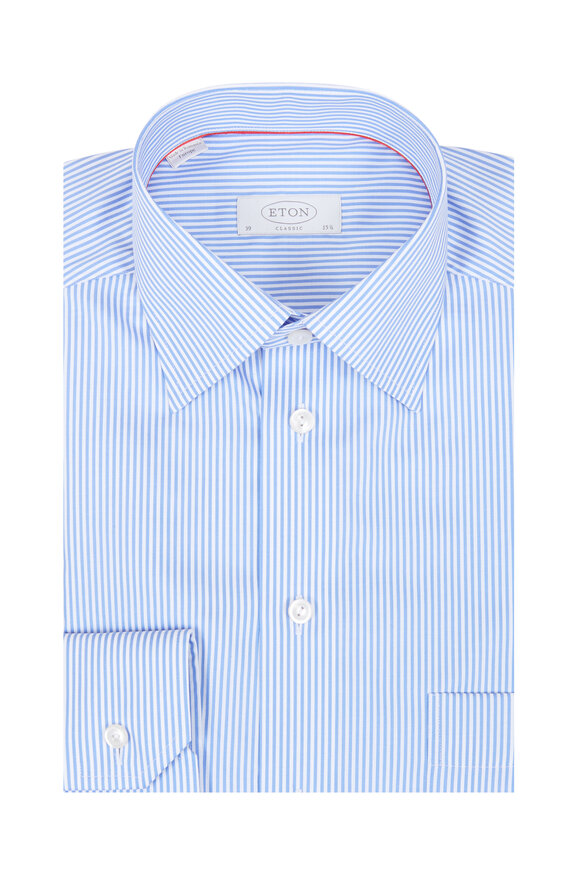 Eton - Medium Blue Striped Classic Fit Dress Shirt