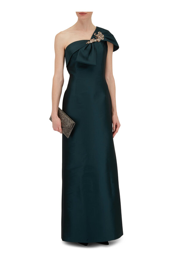 Sachin + Babi - Ines Forest Green One-Shoulder Stretch Mikado Gown