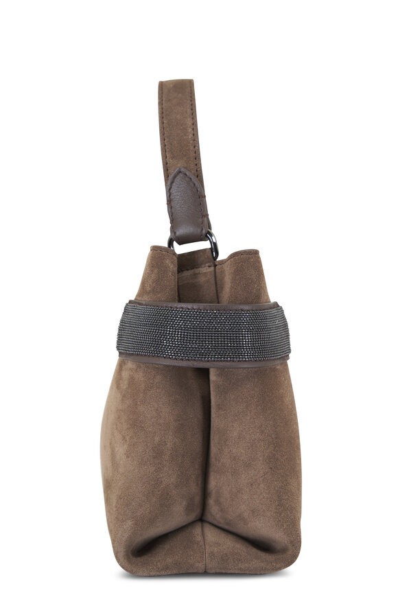 Brunello Cucinelli - Small Brown Suede Monili Side Tab Bag