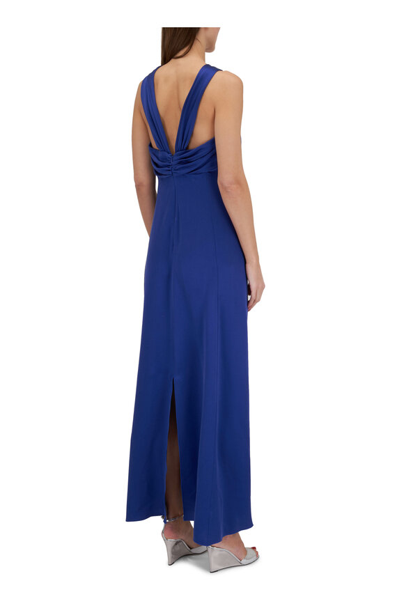 Giorgio Armani - Blue Silk Pleated Halter Gown 