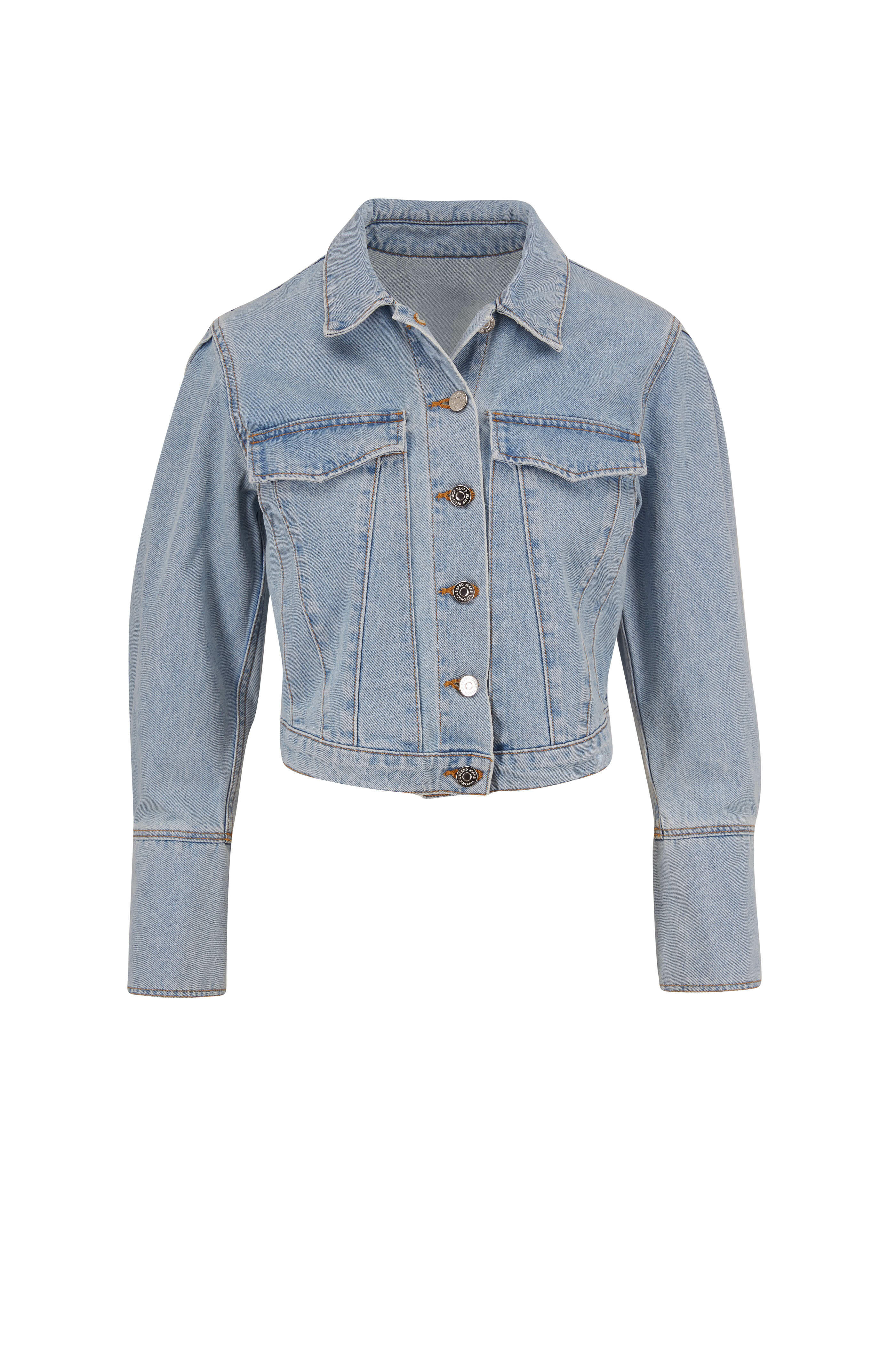 Veronica Beard - Bright Blue Pouf Sleeve Crop Denim Jacket