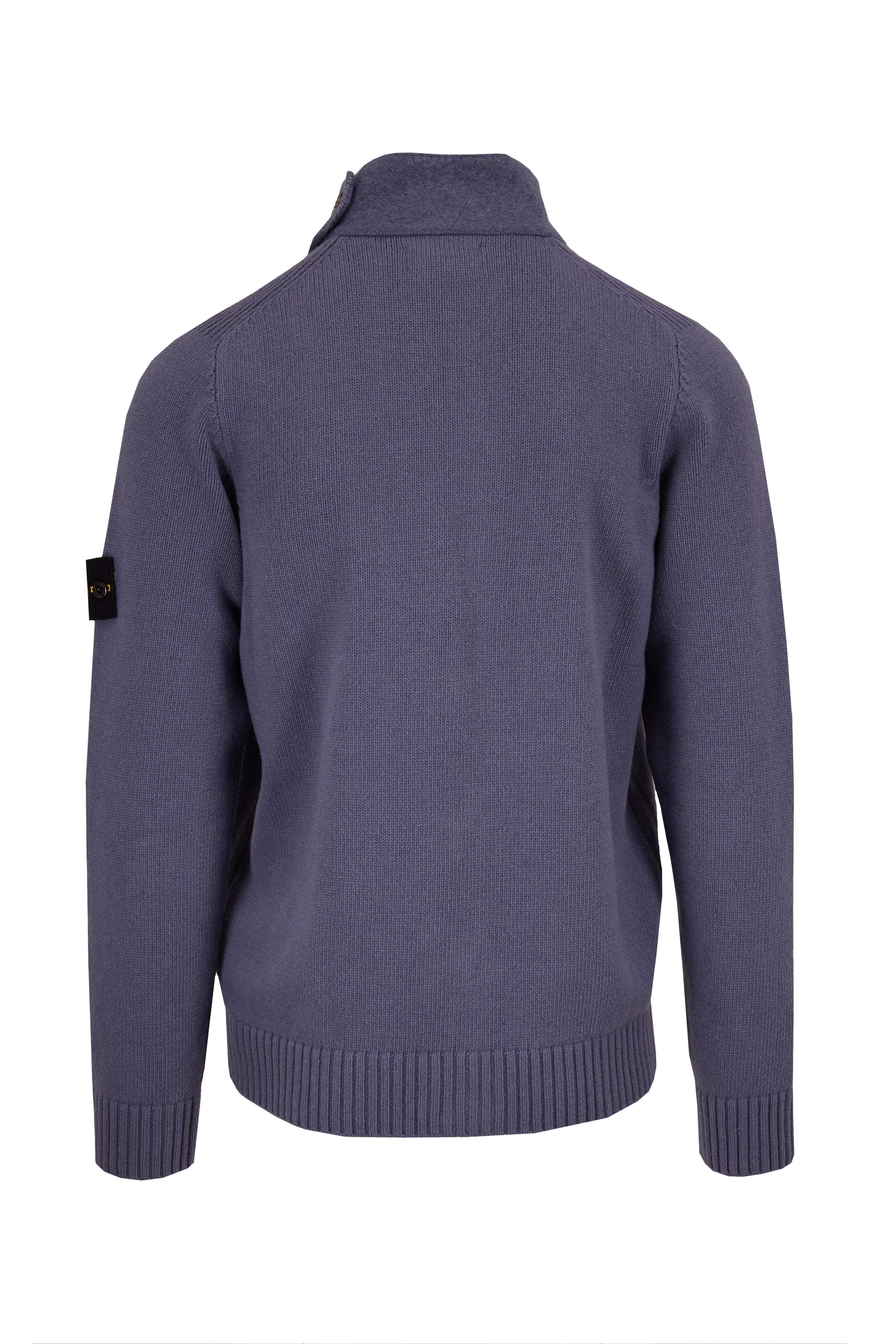 Stone Island - Blue Stretch Wool Front Button & Zip Cardigan