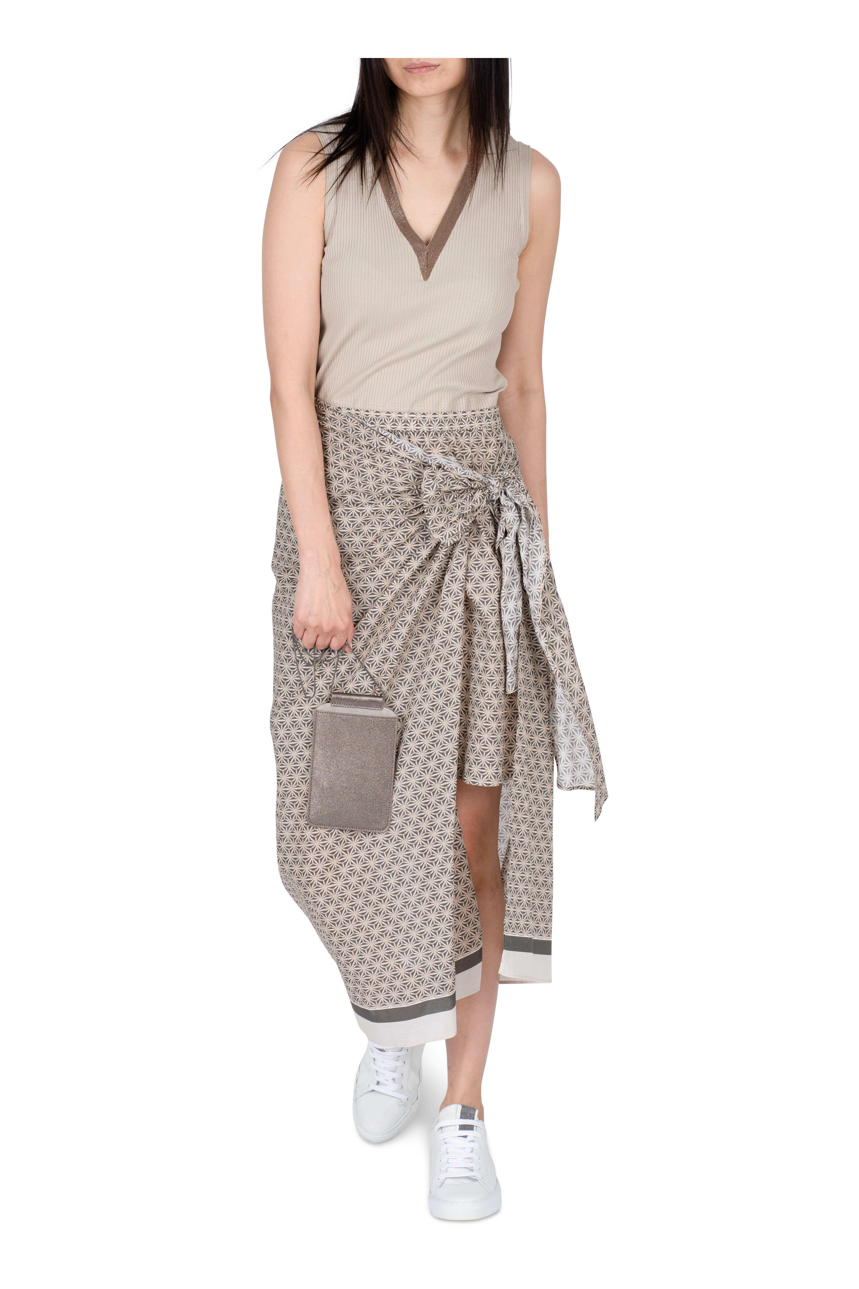 スカート BRUNELLO CUCINELLI SS25 Skirt Monile (MA782G3818 C001) Brunello Cucinelli - Navy Fluid Twill Side Slit Skirt