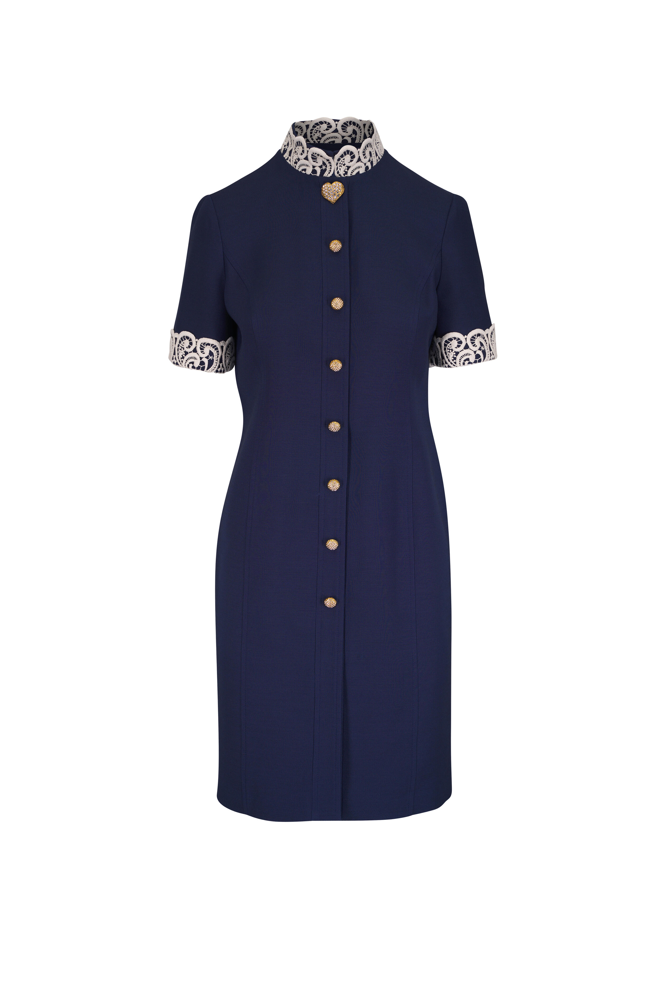 Valentino - Lace Collar Indigo & White Crepe Couture Dress