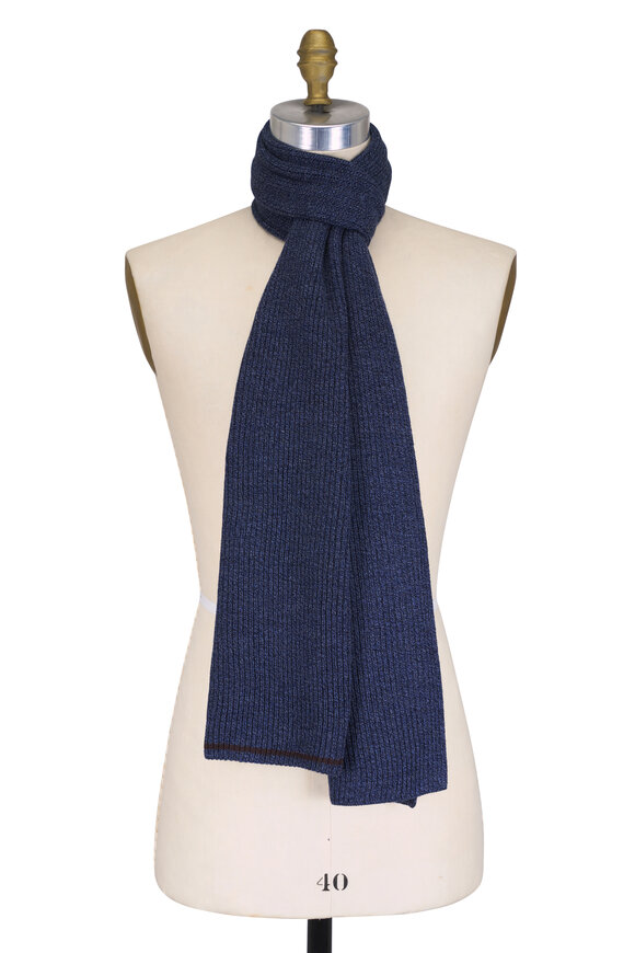 Maurizio Baldassari Denim Blue Wool Knit Scarf