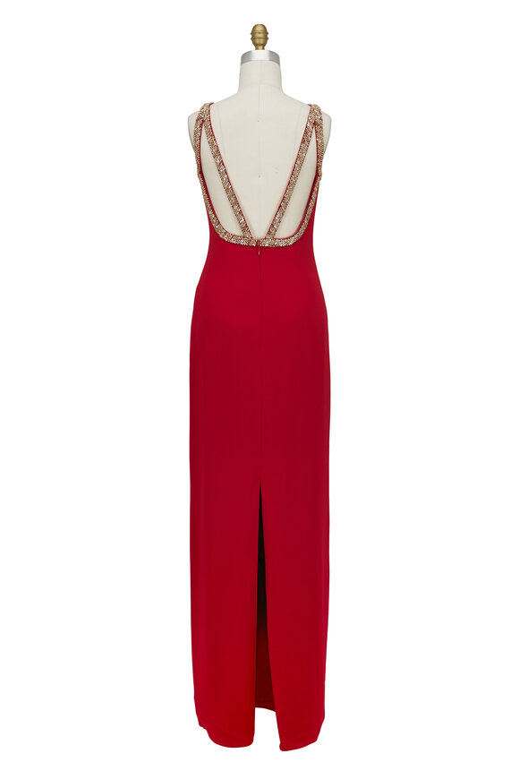 Jenny Packham - Berry Red Embellished Strap Gown