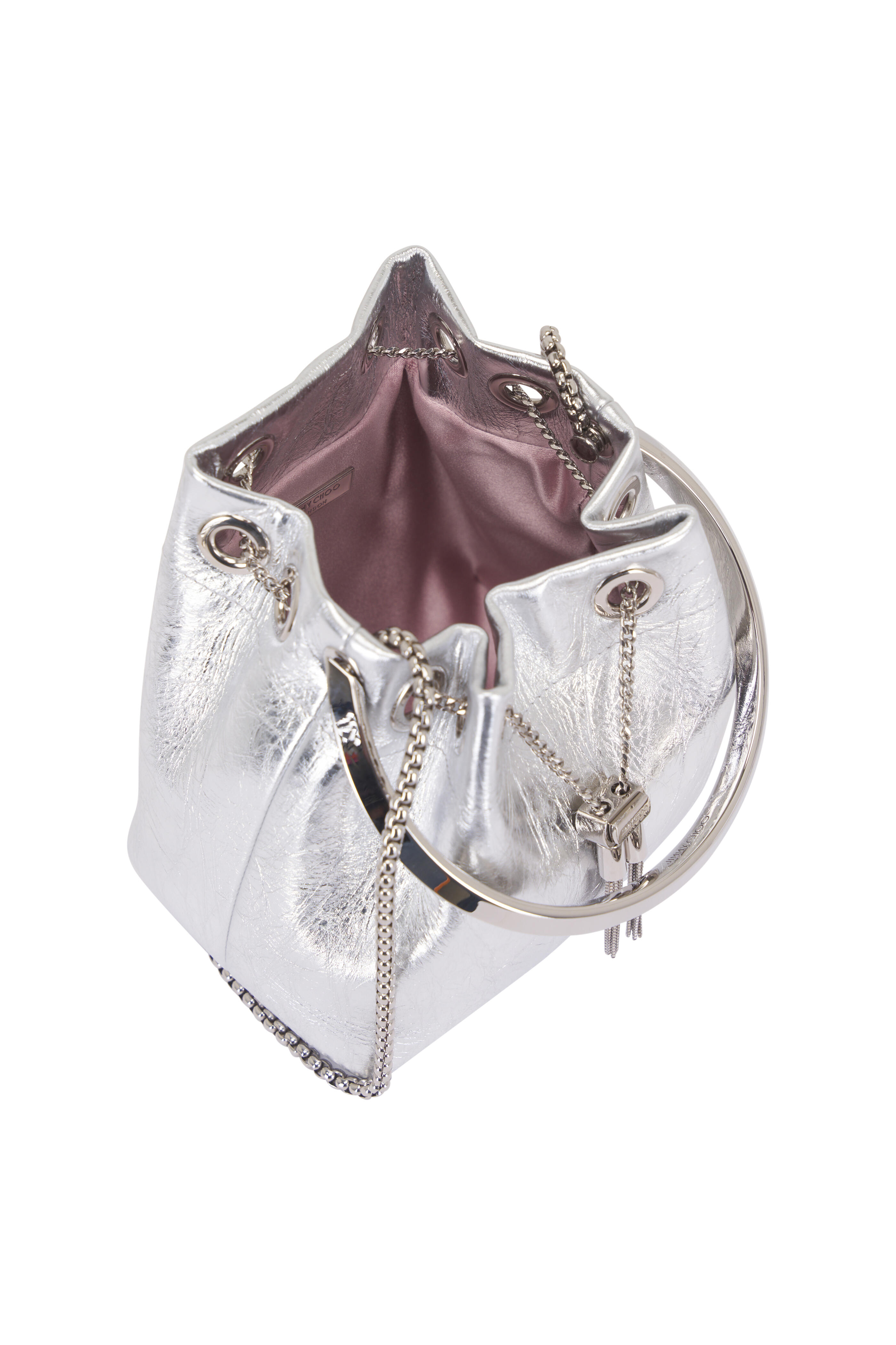トートバッグ Jimmy Choo FW25 'Bon Bon' bucket bag (BONBONFSJ SILVER) Jimmy Choo Bon Bon metallic-effect Bucket Bag | Silver