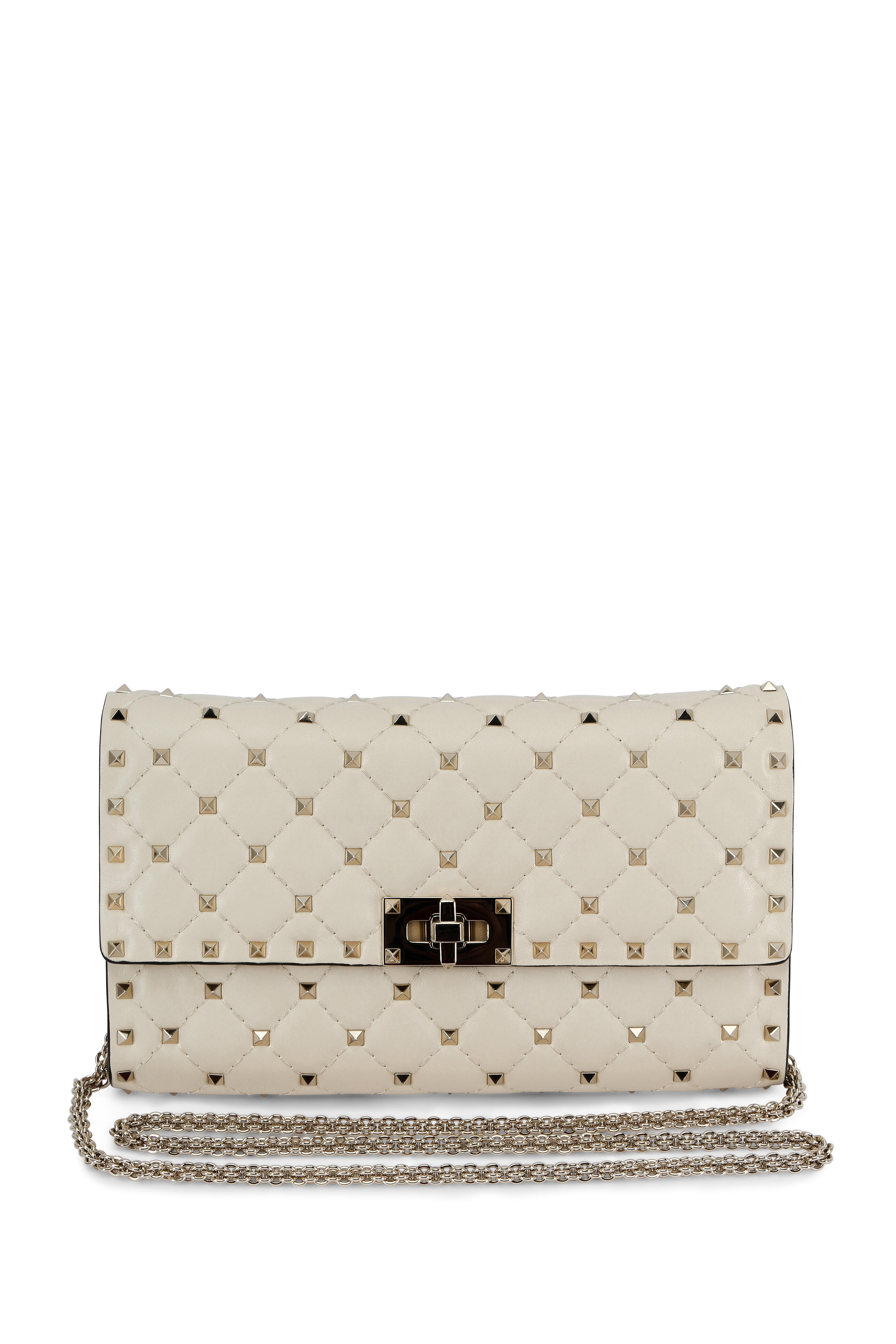 VALENTINO GARAVANI: Rockstud bag in quilted nappa leather - Ivory