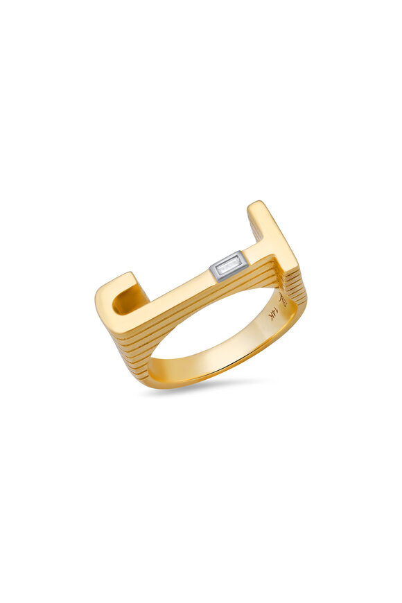 Helena Rose 14k Yellow Gold Ribbed Baguette "J" Initial Ring