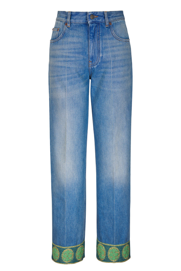 Valentino Medium Blue Embroidered Hem Jean