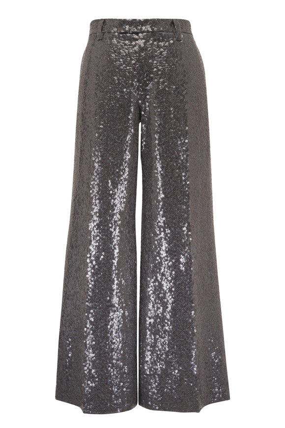 Brunello Cucinelli Dark Gray Wool Flannel Paillette Pant - view 1