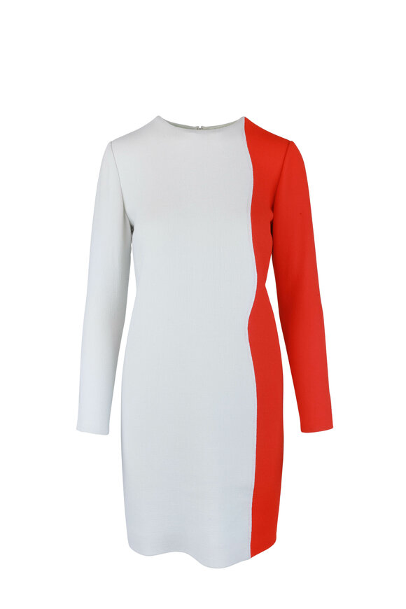 Olivine Gabbro - Light Sea & Red Contour Long Sleeve Dress