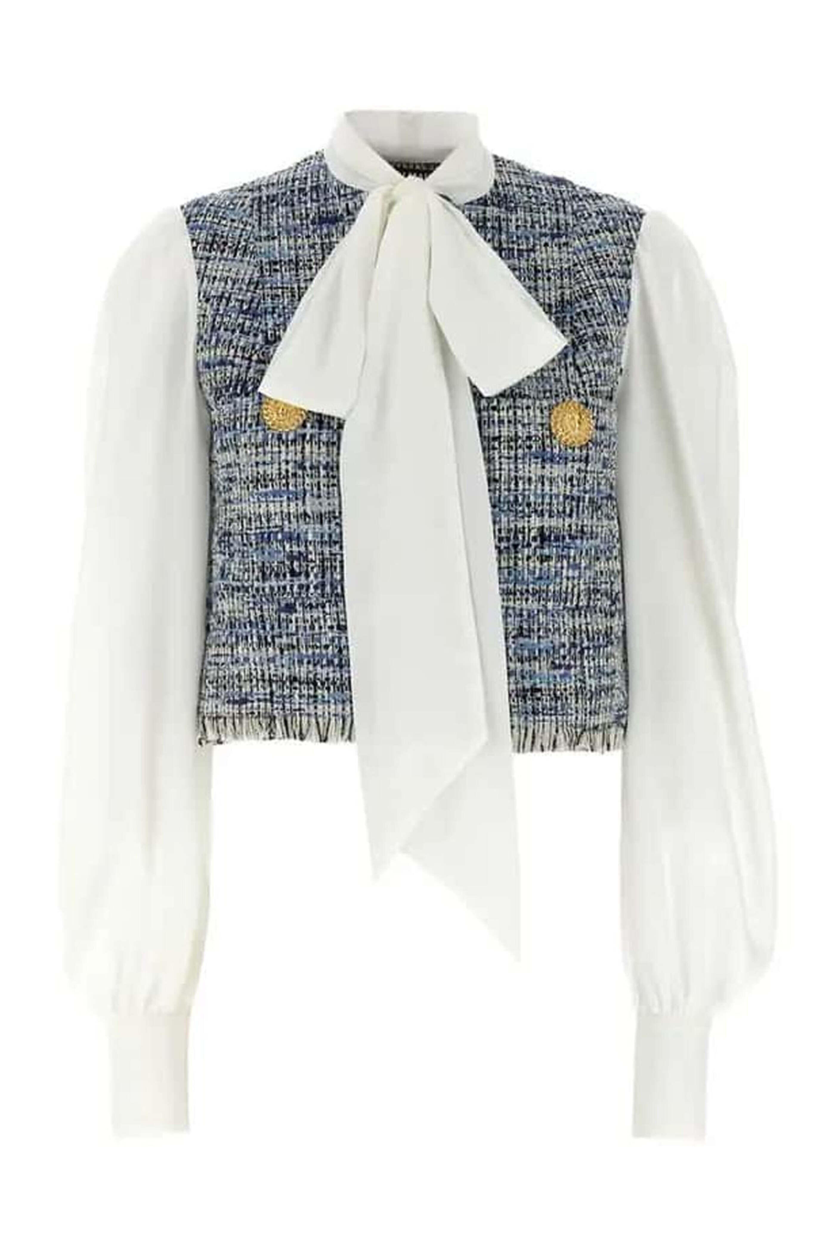Balmain - Bleu Jean Tweed Bow Neck Jacket | Mitchell Stores