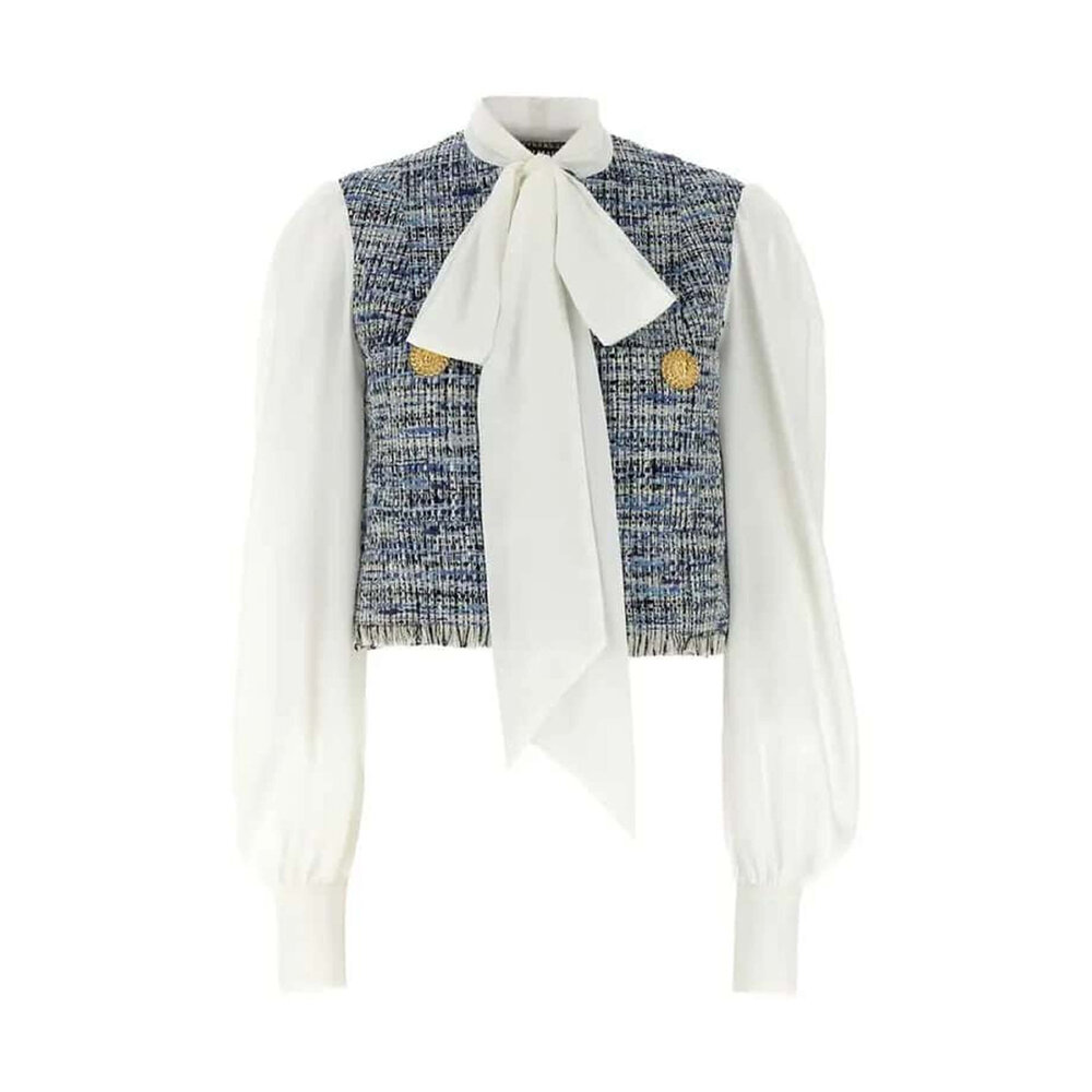 Balmain - Bleu Jean Tweed Bow Neck Jacket | Mitchell Stores
